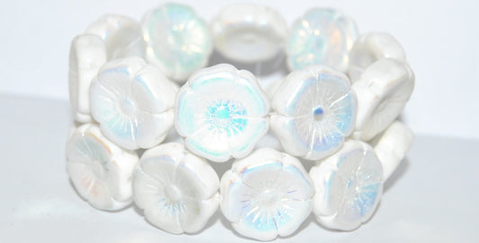 Hawaii Flower Pressed Glass Beads, Chalk White Ab 2Xside (3000 Ab 2Xside), Glass, Czech Republic