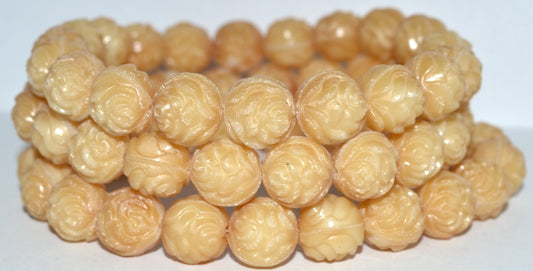 Round Rose Pressed Glass Beads, Dark Beige (7193), Glass, Czech Republic