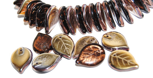 Leaf Pressed Glass Beads, Transparent Brown 27101 (10220 27101), Glass, Czech Republic