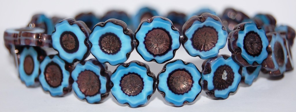 Table Cut Round Beads Hawaii Flowers, 67993 Bronze (67993 14415), Glass, Czech Republic