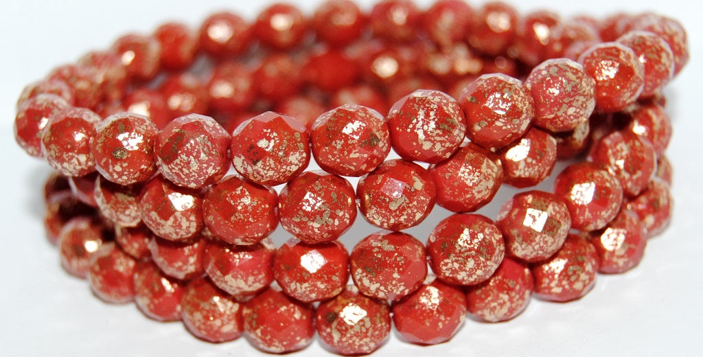 Fire Polished Round Faceted Beads, Opaque Red 94401 (93210 94401), Glass, Czech Republic