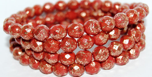 Fire Polished Round Faceted Beads, Opaque Red 94401 (93210 94401), Glass, Czech Republic