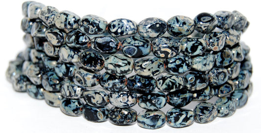 Olive Oval Pressed Glass Beads With Edges, Black 43400 (23980 43400), Glass, Czech Republic