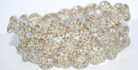 Lentil Round With Ornament Brain Pressed Glass Beads, (1000 54202), Glass, Czech Republic