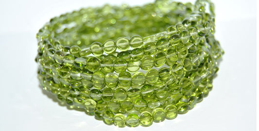 Czech Glass Pressed Beads Flat Round Coin, 6 Transparent Green (6 50210), Glass, Czech Republic