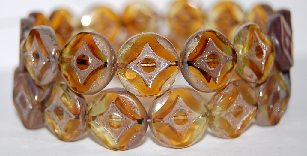 Table Cut Round Beads With Star, (17801 43400), Glass, Czech Republic