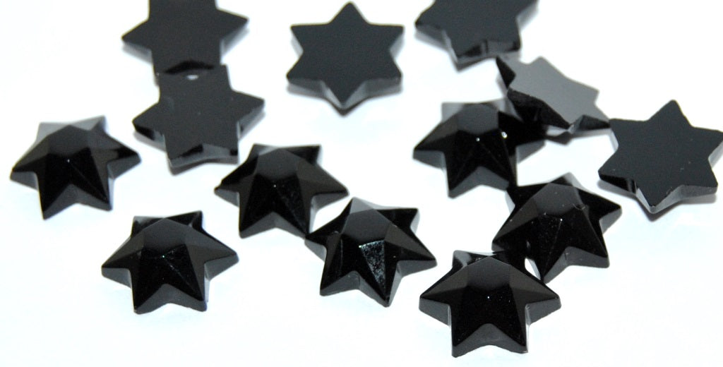 Cabochon Star Faceted Flat Back, (Jet), Glass, Czech Republic