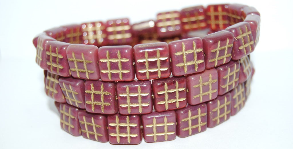 Square With 9 Squares Pressed Glass Beads, (71010B 54202), Glass, Czech Republic