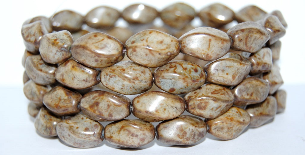 Twisted Oval Pressed Glass Beads, White 65431P (2010 65431P), Glass, Czech Republic