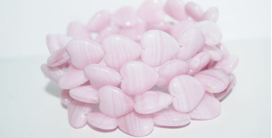 Heart Pressed Glass Beads, (Pink Opal), Glass, Czech Republic