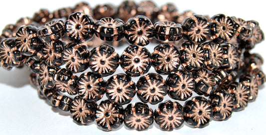 Hawaii Flower Pressed Glass Beads, Black 54200 (23980 54200), Glass, Czech Republic