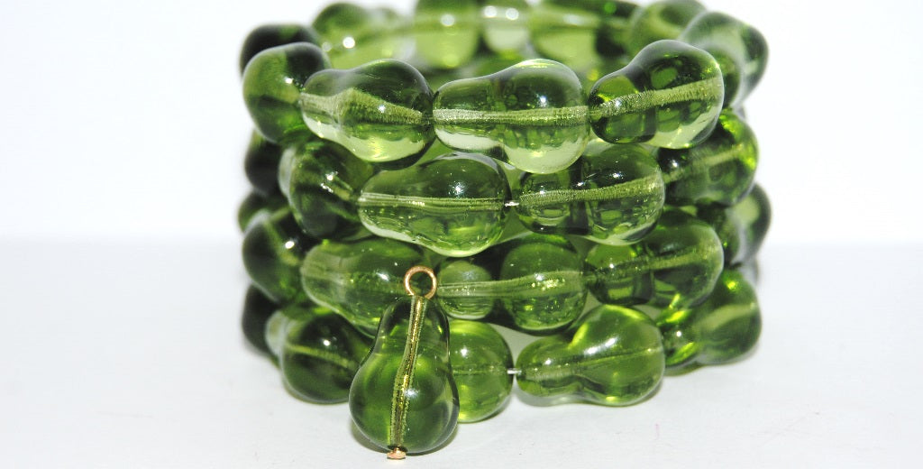 Pear Fruit Pressed Glass Beads, Transparent Green (50220), Glass, Czech Republic