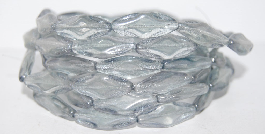 Faceted Oval With Star Pressed Glass Beads, Crystal Luster Blue Full Coated (30 14464), Glass, Czech Republic