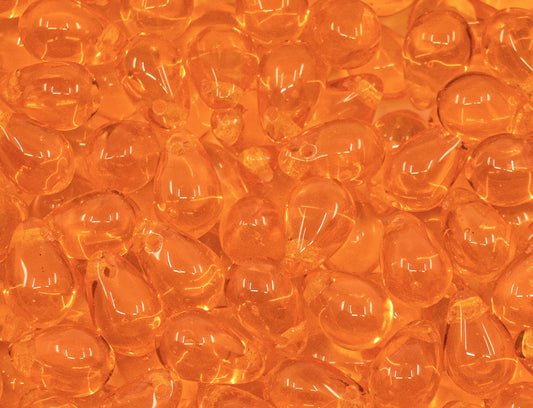 Teardrop Czech Glass Beads, Transparent Orange