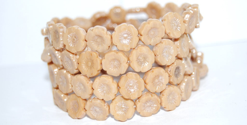 Table Cut Round Beads Hawaii Flowers, Beige Hematite (13020 14400), Glass, Czech Republic