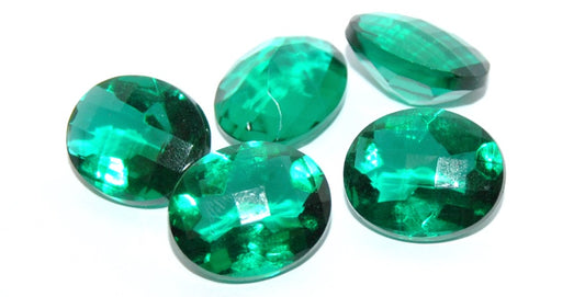 Cabochons Oval Faceted Flat Back, (Emerald), Glass, Czech Republic