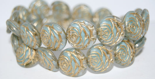 Round Flat Rose Flower Pressed Glass Beads, (66018 54202), Glass, Czech Republic