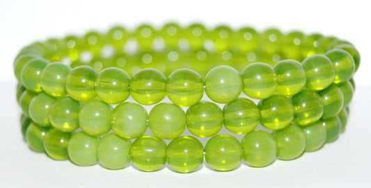 Round Pressed Glass Beads Druck, Opal Green Opal (51000 Opal), Glass, Czech Republic