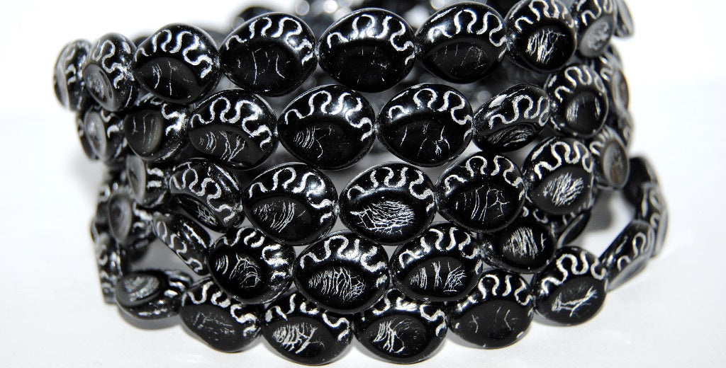 Tear Oval Pressed Glass Beads, Black 54201 (23980 54201), Glass, Czech Republic
