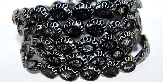 Tear Oval Pressed Glass Beads, Black 54201 (23980 54201), Glass, Czech Republic