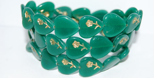 Heart Pressed Glass Beads With Flower, (52040 54202), Glass, Czech Republic