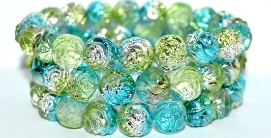 Round Rose Pressed Glass Beads, Crystal 48210 (30 48210), Glass, Czech Republic