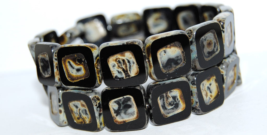 Table Cut Square Beads With Turned Square, Black 66800 (23980 66800), Glass, Czech Republic