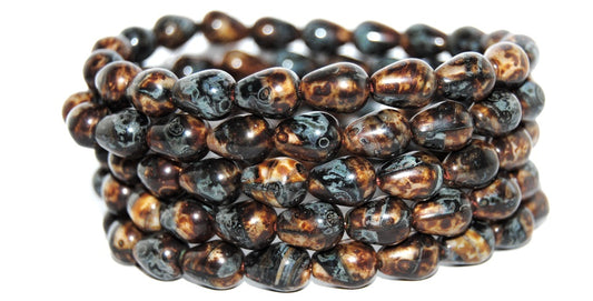 Pear Drop Pressed Glass Beads, 26107 Travertin (26107 86800), Glass, Czech Republic
