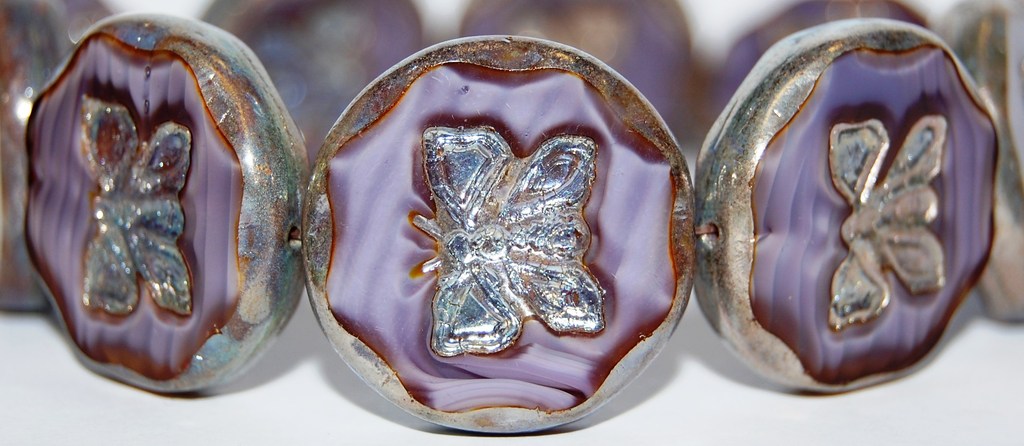 Table Cut Round Beads With Butterfly, (26016 43400), Glass, Czech Republic