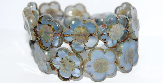 Table Cut Flower Beads Hibiscus, 21 Blue Mixed Colors 43400 (21 Blue Mix 43400), Glass, Czech Republic