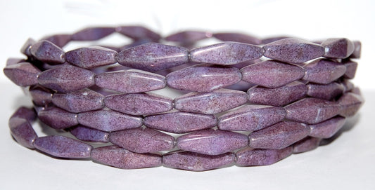 Olive Oval Pressed Glass Beads With Edges, White Purple (2010 15726), Glass, Czech Republic