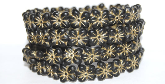 Flower Pressed Glass Beads, Black 54202Mat (23980 54202Mat), Glass, Czech Republic
