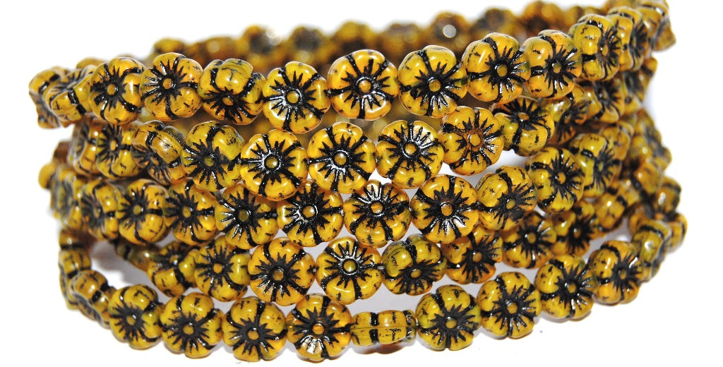 Hawaii Flower Pressed Glass Beads, Opal Yellow 23202 (81210 23202), Glass, Czech Republic