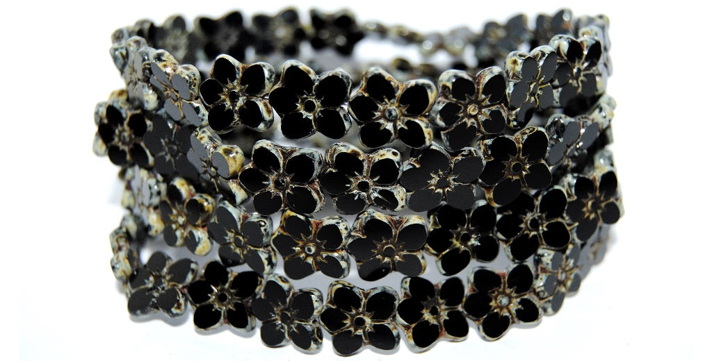 Table Cut Flower Beads Linum, Black 66800 (23980 66800), Glass, Czech Republic