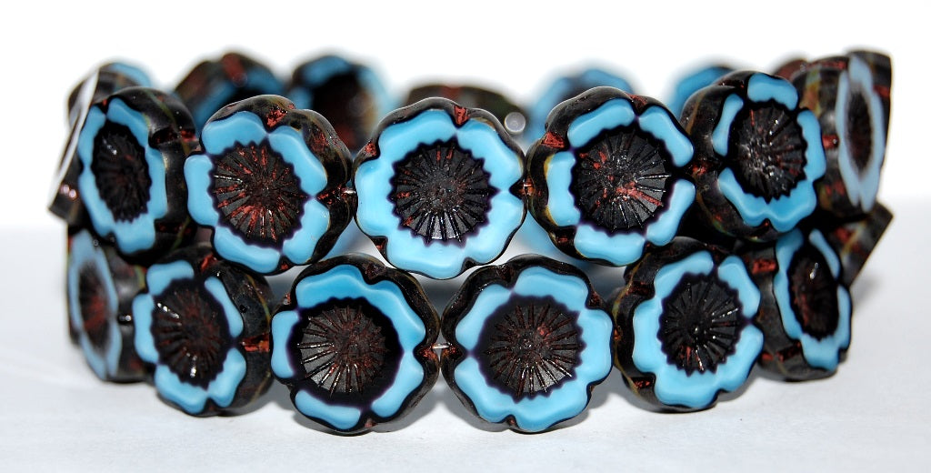 Table Cut Round Beads Hawaii Flowers, 67993 Travertin (67993 86800), Glass, Czech Republic