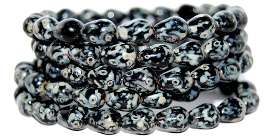 Pear Drop Pressed Glass Beads, Black 43400 (23980 43400), Glass, Czech Republic