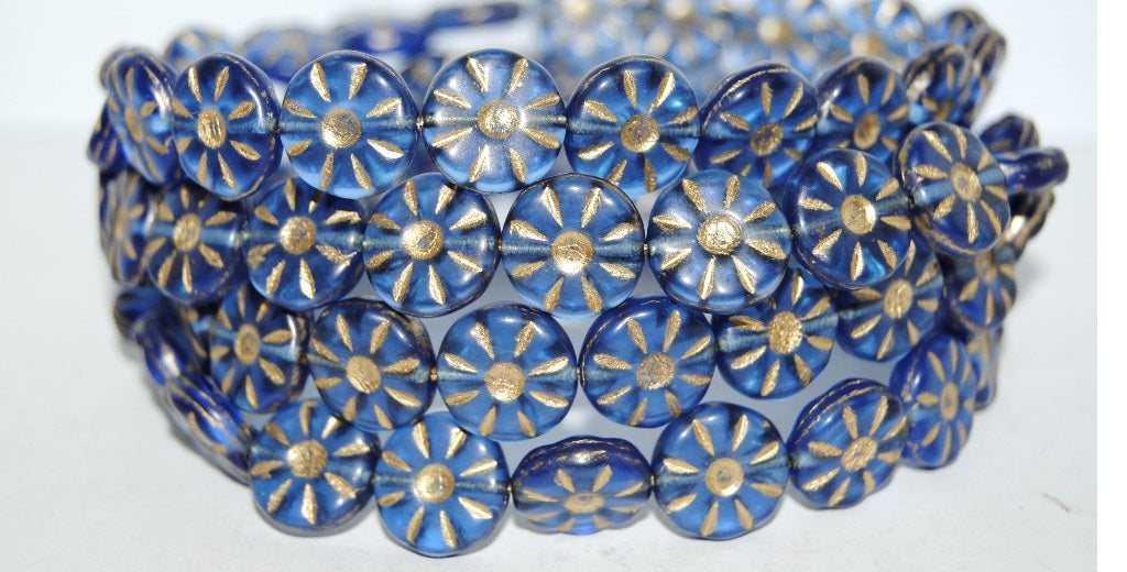 Flower Pressed Glass Beads, Transparent Blue 54202M (30030 54202M), Glass, Czech Republic