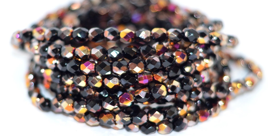 Fire Polished Round Faceted Beads, Black 29500 (23980 29500), Glass, Czech Republic