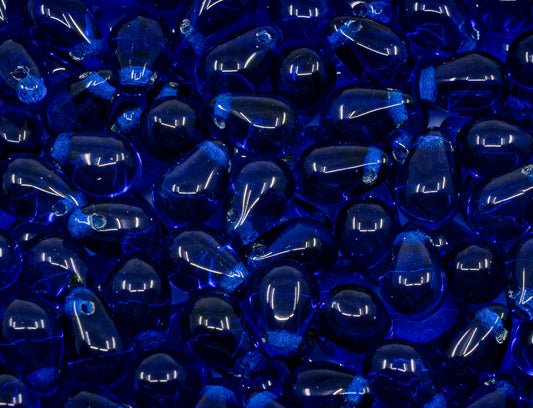 Tropfenförmige tschechische Glasperlen, transparentes Dunkelblau
