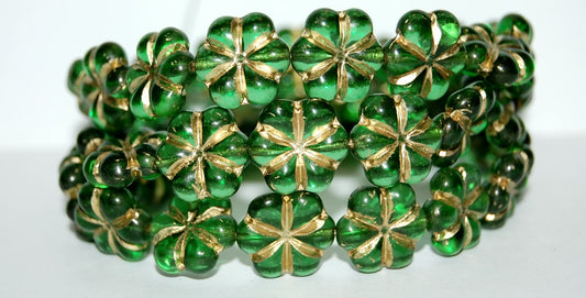 6-Petal Flower Pressed Glass Beads, Transparent Green 54202 (50130 54202), Glass, Czech Republic