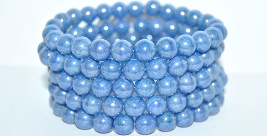 Round Pressed Glass Beads Druck, Opaque Blue Terracotta Blue (33030 15464), Glass, Czech Republic