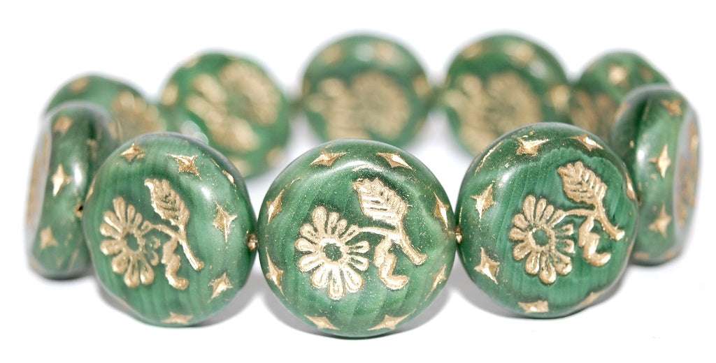 Round Flat With Flower Marguerite Pressed Glass Beads, (56100 54202), Glass, Czech Republic