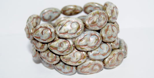 Shaped Stone Like Pressed Glass Beads, Chalk White Senegal Blue 54200 (3000 15664 54200), Glass, Czech Republic