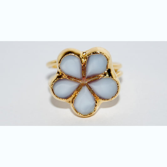 Adjustable Ring with Polished Czech Glass Bead, Flower 17 mm (G-3-J)