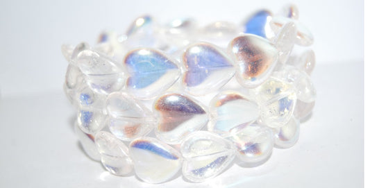 Heart Pressed Glass Beads, Crystal Ab (30 Ab), Glass, Czech Republic