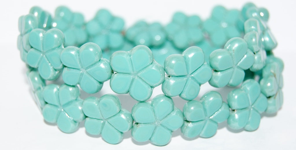 Table Cut Flower Beads, Turquoise Hematite (63130 14400), Glass, Czech Republic