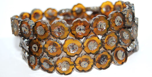 Table Cut Round Beads Hawaii Flowers, (81220B 43400), Glass, Czech Republic