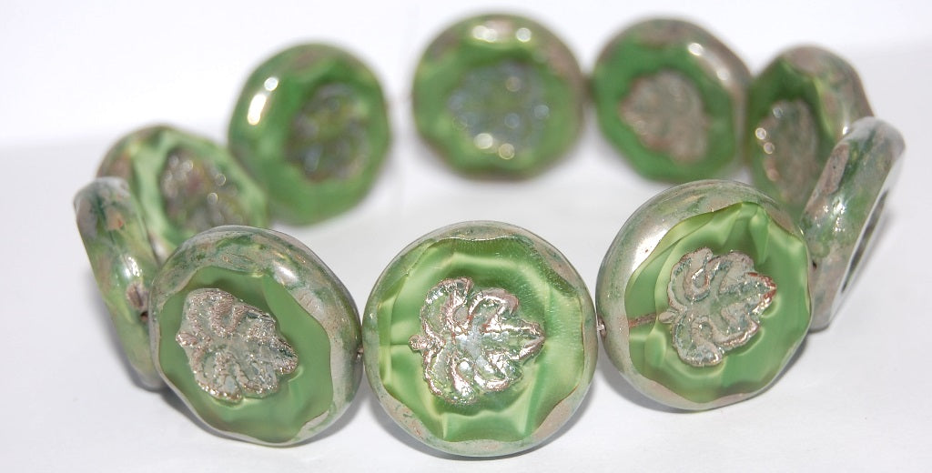 Table Cut Round Beads With Leaf, (56027 43400), Glass, Czech Republic