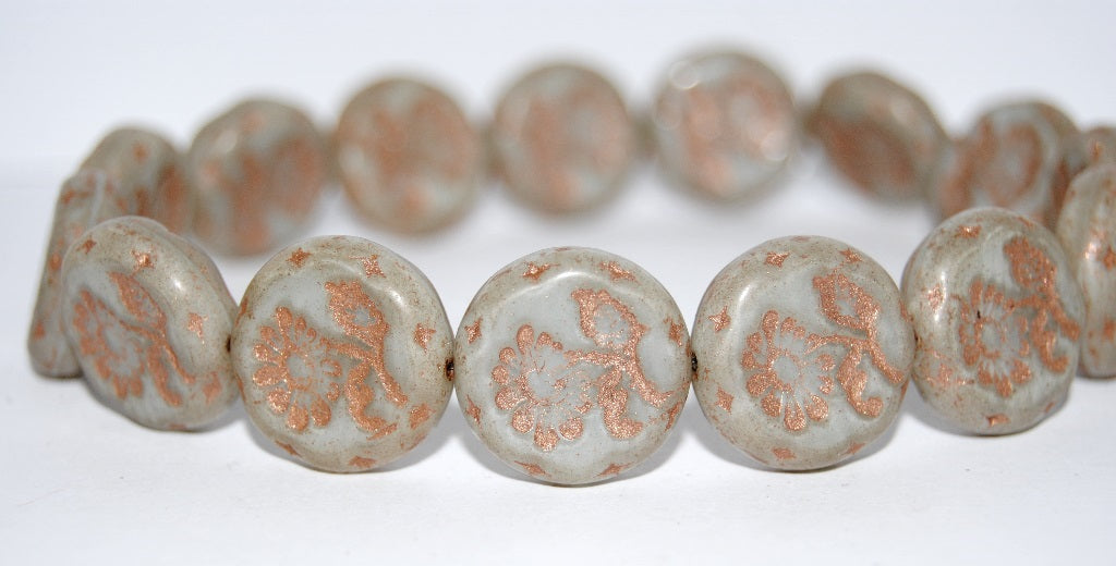 Round Flat With Flower Marguerite Pressed Glass Beads, (46006 54200A), Glass, Czech Republic