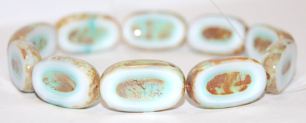 Table Cut Rounded Rectangle Oval Beads With Oval, Light Green 43400 (7524 43400), Glass, Czech Republic